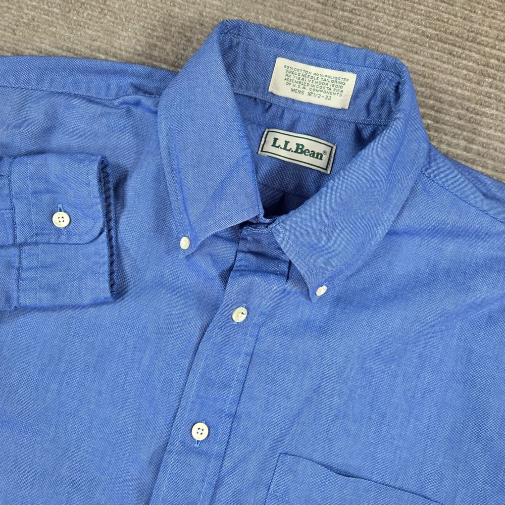 L.L. Bean Mens 16.5-32 Blue Oxford Long Sleeve‎ Button Down Shirt J898